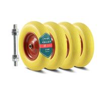 VOUNOT® Lot de 4 Roue increvable 4.80/4.00-8 (392x92mm) en PU - Alésage 20mm - Roulements à billes - Moyeu métal - Jaune