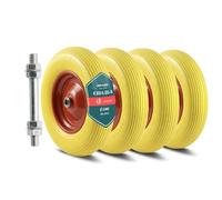 VOUNOT® Lot de 4 Roue Increvable 4.80/4.00-8 en PU Roue de Brouette 392x92mm Alésage de 20 mm avec Axe Inclus et Roulements à Aiguilles pour Diable Chariot et Remorque de Jardin Jaune
