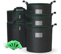 VOUNOT® Lot de 5 Sac de Plantation Non Tissé 30L avec Poignées et 15 Étiquettes Sacs à Plantes de Tomate Grande Capacité Ø35cm et Hauteur 30cm Pots pour Plantes, Fleurs, Fraises