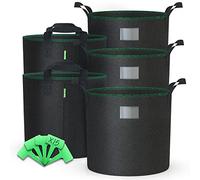 VOUNOT® Lot de 5 Sac de Plantation Non Tissé 65L avec Poignées et 15 Étiquettes Sacs à Plantes de Tomate Grande Capacité Ø45.5cm et Hauteur 40cm Pots pour Plantes, Fleurs, Fraises