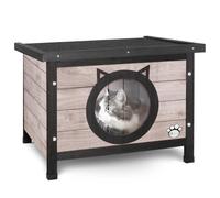 VOUNOT® Maison de Chat en Bois avec Toit Bitumé et Porte Design en Oreilles de Chat Maison de Toilette pour Chat Meuble de Bac à Litière Niche 57x45x43cm Gris