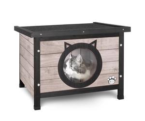 VOUNOT® Maison de Chat en Bois avec Toit Bitumé et Porte Design en Oreilles de Chat Maison de Toilette pour Chat Meuble de Bac à Litière Niche 57x45x43cm Gris