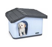 VOUNOT® Maison pour Chat avec Toit Incliné 60x51x41cm Blanc/Gris