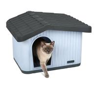 vounot® Maison pour Chat Imperméable avec Toit Incliné Niche Extérieur Intérieur avec Aération et Pieds Antidérapants 60x51x41cm Abri Confortable pour Chat Chien et Lapin Blanc