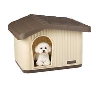VOUNOT® Maison pour Chien Imperméable avec Toit Incliné Niche Extérieur Intérieur avec Aération et Pieds Antidérapants 75x63x51cm Abri Confortable pour Chat Chien et Lapin Beige