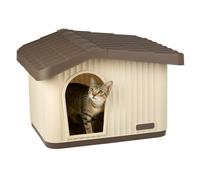 VOUNOT® Maison pour Chat Imperméable avec Toit Incliné Niche Extérieur Intérieur avec Aération et Pieds Antidérapants 60x51x41cm Abri Confortable pour Chat Chien et Lapin Beige