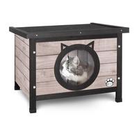 VOUNOT® Maison de Chat en Bois avec Toit Bitumé et Porte Design en Oreilles de Chat Maison de Toilette pour Chat Meuble de Bac à Litière Niche 57x45x43cm Gris