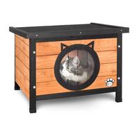 Vounot Maison pour chat en bois Meuble bac à litière Toit bitumé Porte oreilles 57×45×43 cm