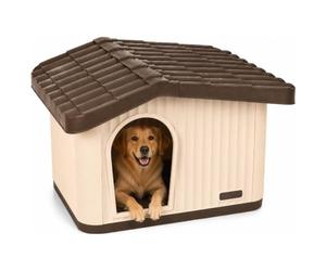 VOUNOT® Maison pour Chien Imperméable avec Toit Incliné Niche Extérieur Intérieur avec Aération et Pieds Antidérapants 75x63x51cm Abri Confortable pour Chat Chien et Lapin Beige