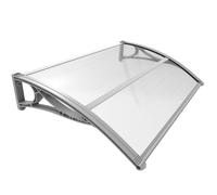 VOUNOT® Marquise auvent de porte d'entrée 100x80cm avec support central - Polycarbonate transparent - Anti-UV - Gris