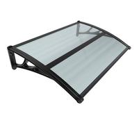 VOUNOT® Marquise auvent de porte d'entrée 120x80cm avec support central - Polycarbonate transparent - Anti-UV - Noir anthracite