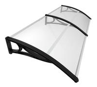 VOUNOT® Marquise auvent de porte d'entrée 200x80cm avec support central - Polycarbonate transparent - Anti-UV - Noir