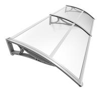VOUNOT® Marquise auvent de porte d'entrée 200x80cm avec support central - Polycarbonate transparent - Anti-UV - Gris