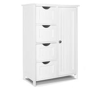 VOUNOT® Meuble bas de salle de bain 55x30x82cm - Armoire de rangement avec 4 tiroirs, 1 porte, 1 étagère réglable - Blanc