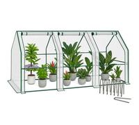 VOUNOT ® Mini Serre de Jardin à Toit Pointu avec 3 fenêtres avec Zip enroulables Bâche PE renforcée 135g/m2 pour semis Plantes Fleurs légumes 270x90x90cm Blanc