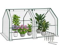 VOUNOT ® Mini Serre de Jardin à Toit Pointu avec 2 fenêtres avec Zip enroulables Bâche PE renforcée 135g/m2 pour semis Plantes Fleurs légumes 180x90x90cm Blanc