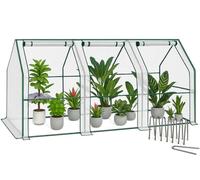 VOUNOT ® Mini Serre de Jardin à Toit Pointu avec 3 fenêtres avec Zip enroulables Bâche PE renforcée 135g/m2 pour semis Plantes Fleurs légumes 270x90x90cm Blanc