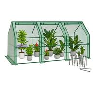 VOUNOT ® Mini Serre de Jardin à Toit Pointu avec 3 fenêtres avec Zip enroulables Bâche PE renforcée 135g/m2 pour semis Plantes Fleurs légumes 270x90x90cm Vert