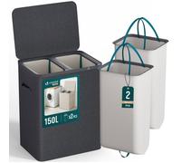 VOUNOT® Panier à Linge 150L Rectangulaire à 2 Compartiments Grande Capacité avec Couvercle et 2 Sacs Amovibles Auto-Ajustable avec Poignées pour Salle de Bain Chambre Famille et Buanderie Anthracite