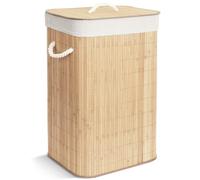 VOUNOT® Panier à Linge 72L Rectangulaire en Bambou Corbeille à Linge Pliable avec Couvercle et 2 Sacs Amovibles pour Salle de Bain Chambre et Buanderie Teinte Bois Naturel