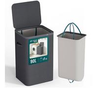 VOUNOT® Panier à Linge 90L Rectangulaire avec Couvercle Sac Amovible Auto-Ajustable avec Poignées Corbeille à Linge pour Salle de Bain Chambre et Buanderie Anthracite