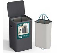 VOUNOT® Panier à Linge 90L Rectangulaire avec Couvercle Sac Amovible Auto-Ajustable avec Poignées Corbeille à Linge pour Salle de Bain Chambre et Buanderie Anthracite