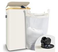 VOUNOT® Panier à Linge Pliable 100L avec Roulettes et Couvercle Grande Capacité Corbeille à Linge avec Sac Intérieur Amovible Poignées et Cadre en Bambou Beige