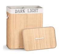 VOUNOT® Panier à linge pliable 100L en bambou - double compartiments - avec 2 sacs amovibles et couvercle - rectangulaire