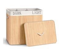 VOUNOT® Panier à Linge 150L Rectangulaire à Trois Compartiments en Bambou Grande Capacité avec Couvercle et 2 Sacs Amovibles pour Salle de Bain Chambre Famille et Buanderie Teinte Bois Naturel