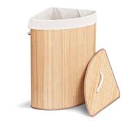 VOUNOT® Panier à Linge 58L en Bambou d'Angle Corbeille à Linge Pliable avec Couvercle et 2 Sacs Amovibles pour Salle de Bain Chambre et Buanderie Teinte Bois Naturel