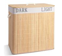 VOUNOT® Panier à Linge 150L Rectangulaire à Trois Compartiments en Bambou Grande Capacité avec Couvercle et 2 Sacs Amovibles pour Salle de Bain Chambre Famille et Buanderie Teinte Bois Naturel