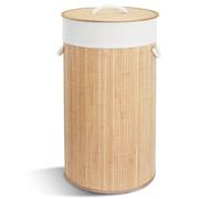 VOUNOT® Panier à linge pliable rond 58L en bambou - avec couvercle et 2 sacs amovibles