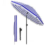 vounot® Parasol de Jardin 200cm Inclinable Hauteur Réglable avec Ancrage au Sol Parasol de Plage Protection UV 50+ avec Sac de Transport pour Plage Terrasse Balcon Camping Rayures Bleu Blanc