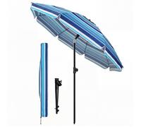 vounot® Parasol de Jardin 200cm Inclinable Hauteur Réglable avec Ancrage au Sol Parasol de Plage Protection UV 50+ avec Sac de Transport pour Plage Terrasse Balcon Camping Rayures Bleu Mixte