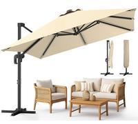 vounot® Parasol Déporté Carré 3x3M avec 8 Baleines Parasol de Jardin Extérieur Rotation 360° Inclinable 6 Positions Toile Polyester Anti UV et Imperméable avec Housse Beige Foncé