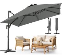vounot® Parasol Déporté Carré 3x3M avec 8 Baleines Parasol de Jardin Extérieur Rotation 360° Inclinable 6 Positions Toile Polyester Anti UV et Imperméable avec Housse Gris