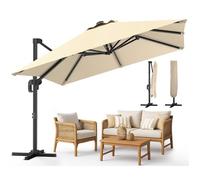 VOUNOT® Parasol déporté carré premium 3x3M beige - 8 baleines - inclinable 6 positions - rotatif 360° - housse de protection