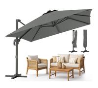 VOUNOT® Parasol déporté carré premium 3x3M gris - 8 baleines - inclinable 6 positions - rotatif 360° - housse de protection