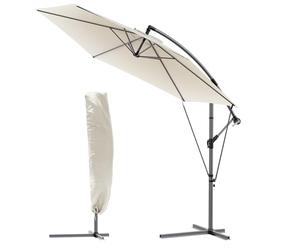 vounot® Parasol Déporté Hexagonale 3M avec Manivelle Anti-Retour et Sangle de Fixation Parasol Inclinable Toile 180gr/m2 anti UV H235cm 6 Baleines en acier Inclus housse de protection Beige