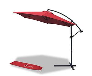 vounot® Parasol déporté hexagonale 3M avec Manivelle Anti-Retour Parasol déporté inclinable Toile 180 gr/m2 avec protection UV Hauteur 235cm 6 Baleines en acier Inclus housse de protection Rouge