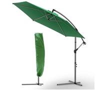 VOUNOT® Parasol déporté inclinable 3M Vert - Rotatif 360° - Inclinaison réglable - Manivelle anti-retour - Housse de protection