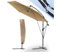 VOUNOT® Parasol déporté inclinable avec sangle de fixation 3M Kaki - Rotatif 360° - Inclinaison réglable - Housse de protection