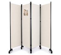 vounot® Paravent Séparateur de Pièce 4 Panneaux avec roulettes Cloison de Séparation Autoportant Pliable Brise Vue pour Plus d’Intimité Salon Chambre Bureau 228 x 30 x 171 cm Beige
