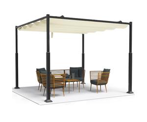 VOUNOT® Pergola Coulissante Rétractable 3x3m Extérieur Structure Métal Toile Polyester Haute Densité 180g/m² Abri Soleil Pavillon de Jardin pour Jardin Terrasse Beige