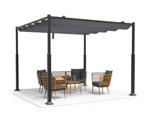 VOUNOT® Pergola Coulissante Rétractable 3x3m Extérieur Structure Métal Toile Polyester Haute Densité 180g/m² Abri Soleil Pavillon de Jardin pour Jardin Terrasse Gris