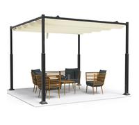VOUNOT® Pergola rétractable 3x3m en metal et toile polyester haute densite 180 g/m² beige