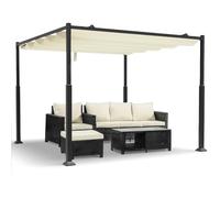 VOUNOT® Pergola Rétractable Coulissante 3x3m Tonnelle de Jardin Abri Soleil Terrasse Extérieur Structure Métal Toile Polyester 180g Haute Densité pour Jardin Beige Foncé