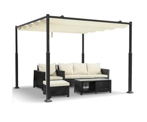 VOUNOT® Pergola Rétractable Coulissante 3x3m Tonnelle de Jardin Abri Soleil Terrasse Extérieur Structure Métal Toile Polyester 180g Haute Densité pour Jardin Beige Foncé