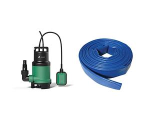 VOUNOT Pompe d'évacuation pour Eaux Chargés 750W avec Flotteur Max.14000L/H Profondeur d'immersion 7M & Silverline 633827 Tuyau de refoulement 10 m x 25 mm