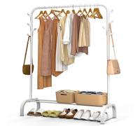 vounot® Portant à Vêtements avec Étagères à Chaussures et 8 Crochets Latéraux Penderie Vêtement Robuste en Métal pour Chambre Dressing et Entrée 110x41x150cm Blanc